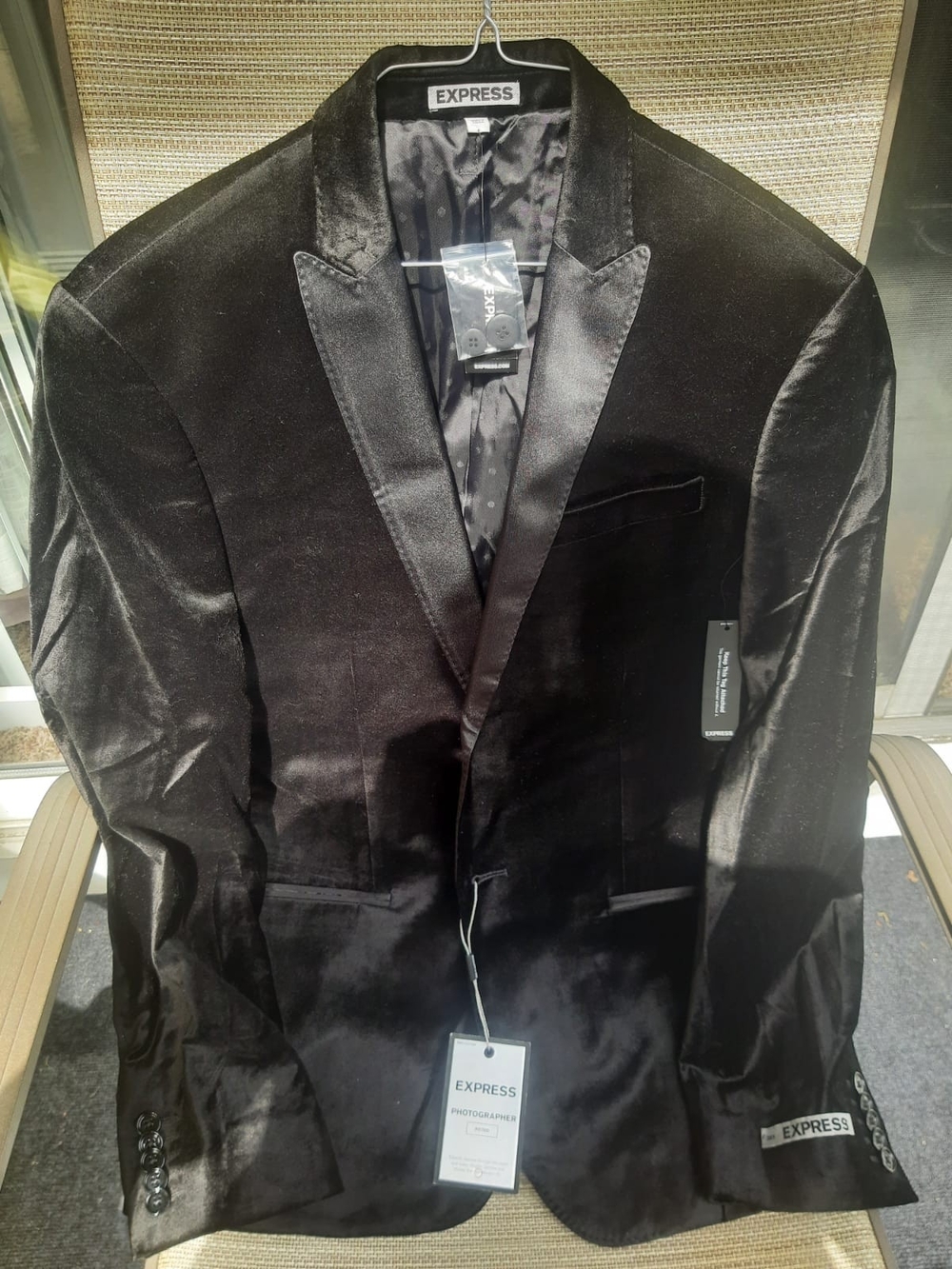 NWT Express Black Velvet Tuxedo Jacket with Satin Lapels